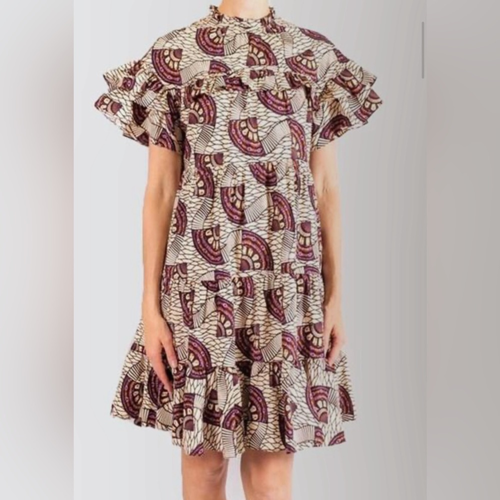 Ulla Johnson LEONIE RUFFLED PRINTED COTTON-POPLIN DRESS IN CREAM Sz2